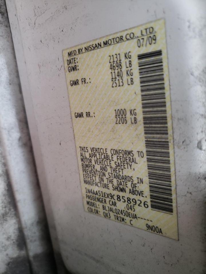 Photo 10 from auction – 2009 NISSAN MAXIMA S with VIN 1N4AA51EX9C858926