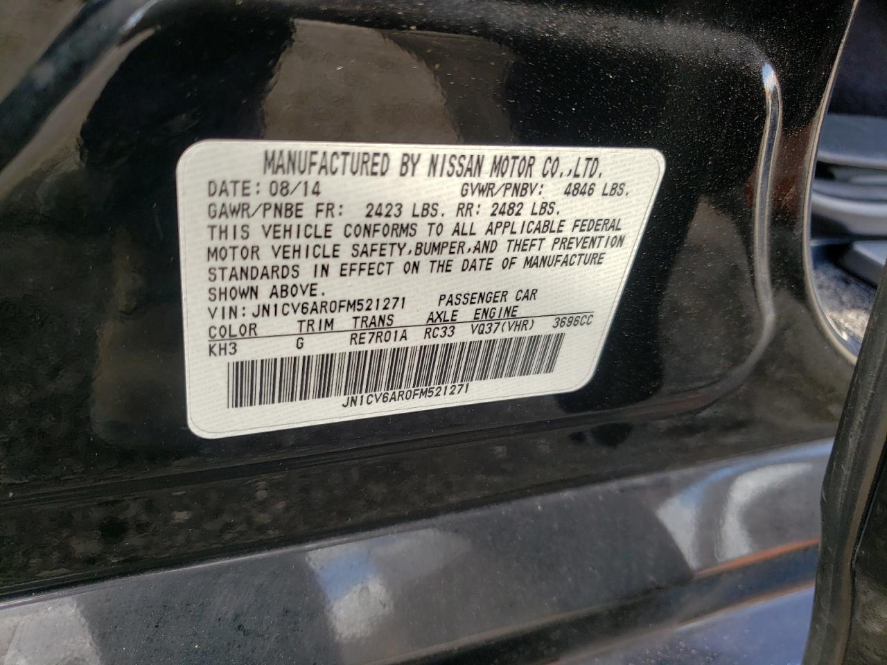 Photo 10 from auction – 2015 INFINITI Q40 with VIN JN1CV6AR0FM521271