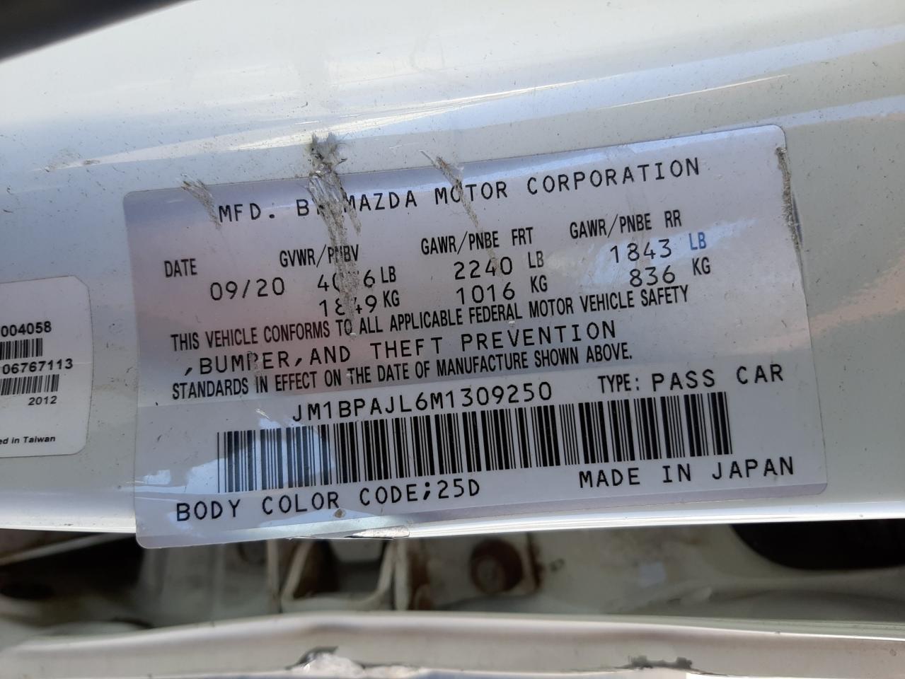 Photo 10 from auction – 2021 MAZDA 3 with VIN JM1BPAJL6M1309250