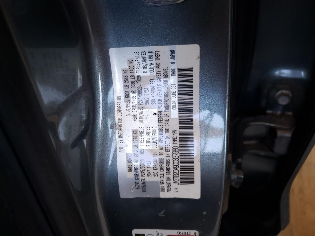 Photo 10 from auction – 2012 MAZDA CX-9 with VIN JM3TB2DA9C0337980