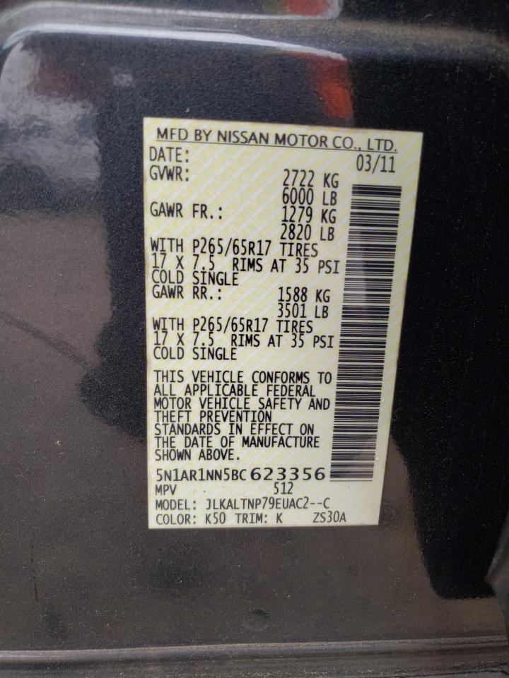Photo 10 from auction – 2011 NISSAN PATHFINDER with VIN 5N1AR1NN5BC623356