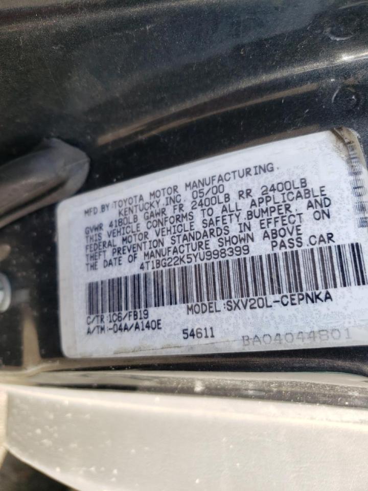 Photo 10 from auction – 2000 TOYOTA CAMRY CE with VIN 4T1BG22K5YU998399