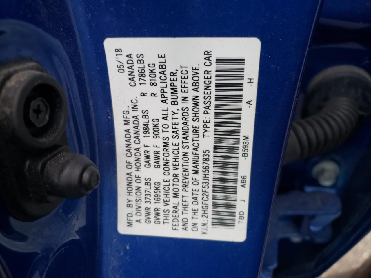 Photo 10 from auction – 2018 HONDA CIVIC LX with VIN 2HGFC2F53JH567835