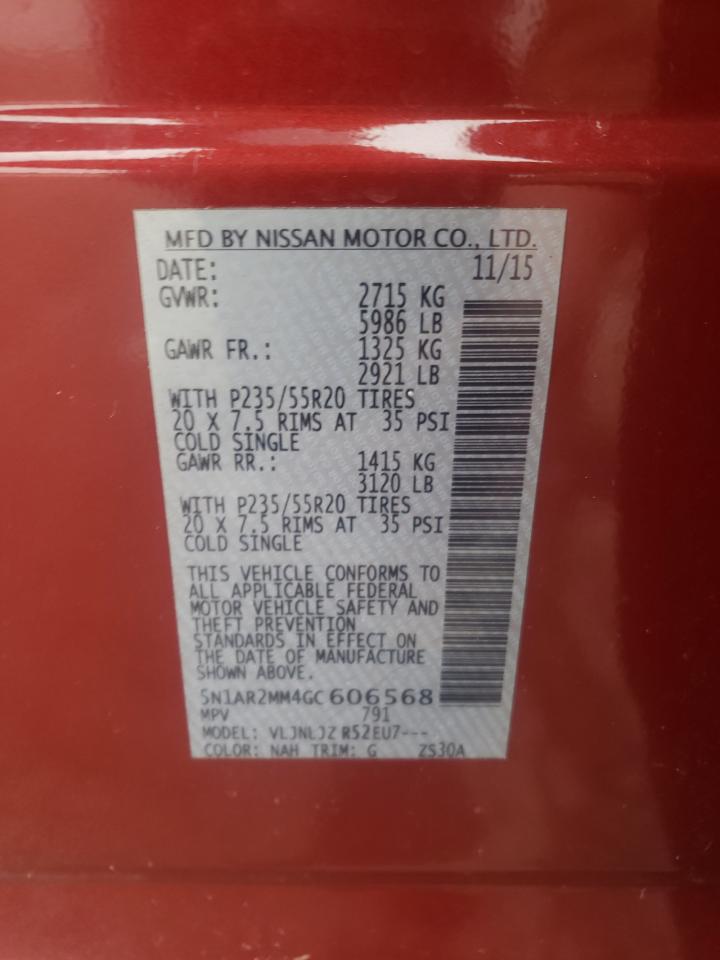 Photo 10 from auction – 2016 NISSAN PATHFINDER with VIN 5N1AR2MM4GC606568