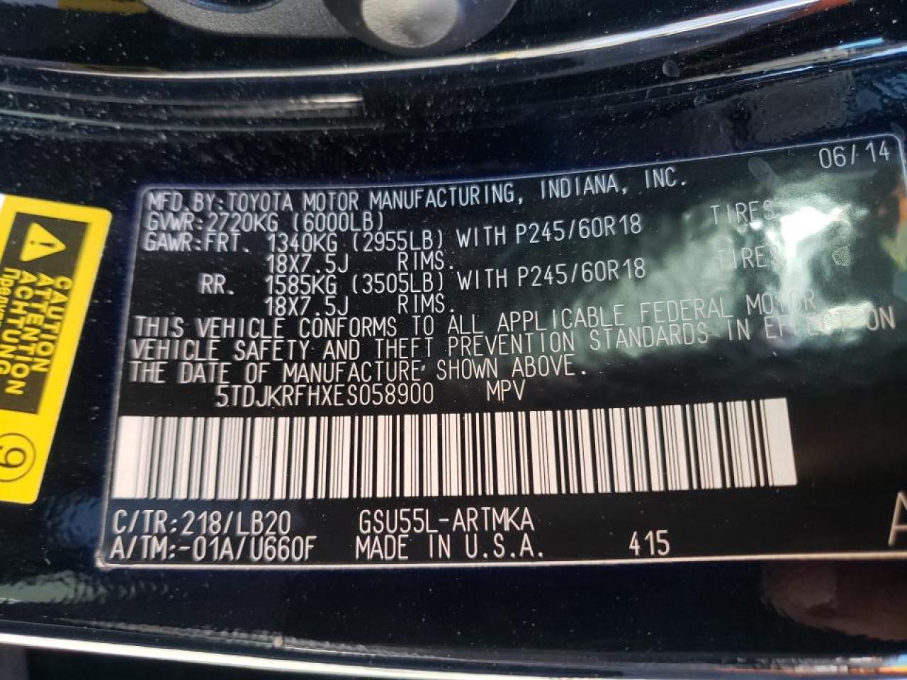 Photo 10 from auction – 2014 TOYOTA HIGHLANDER with VIN 5TDJKRFHXES058900