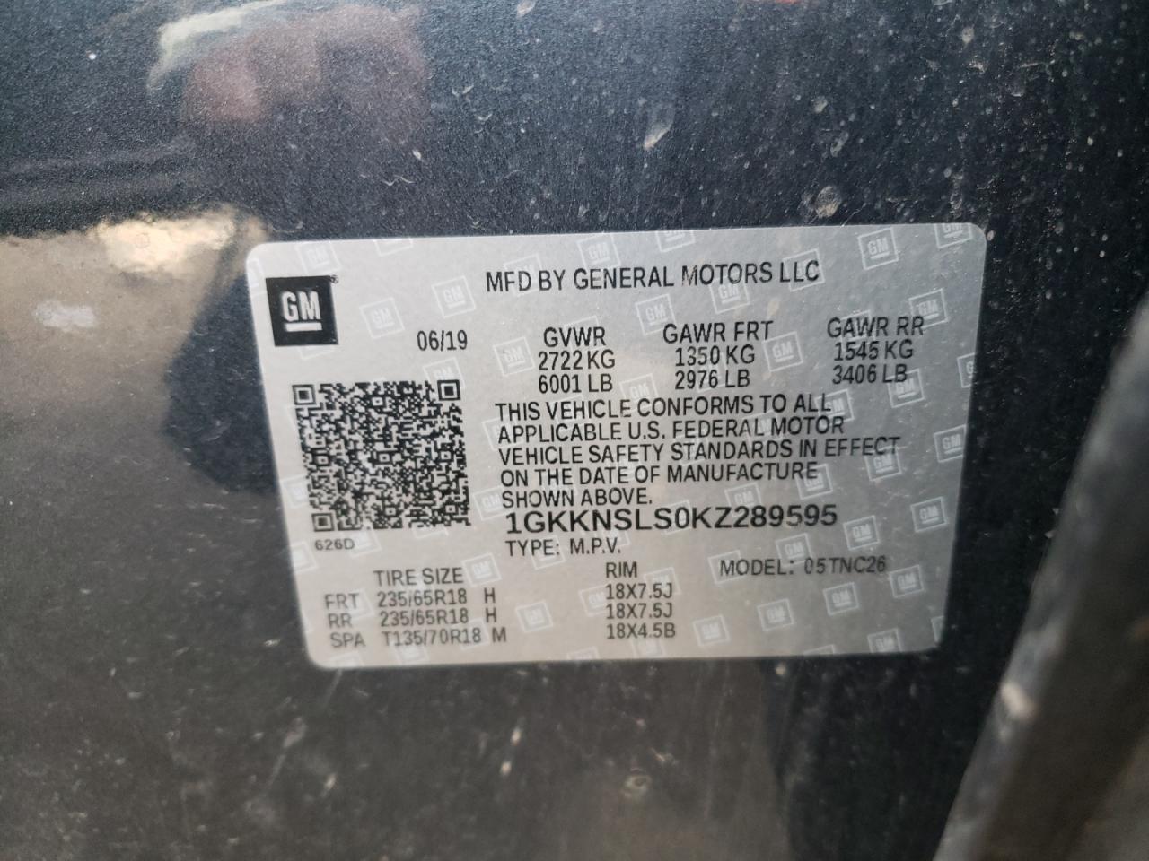Photo 10 from auction – 2019 GMC ACADIA SLE with VIN 1GKKNSLS0KZ289595