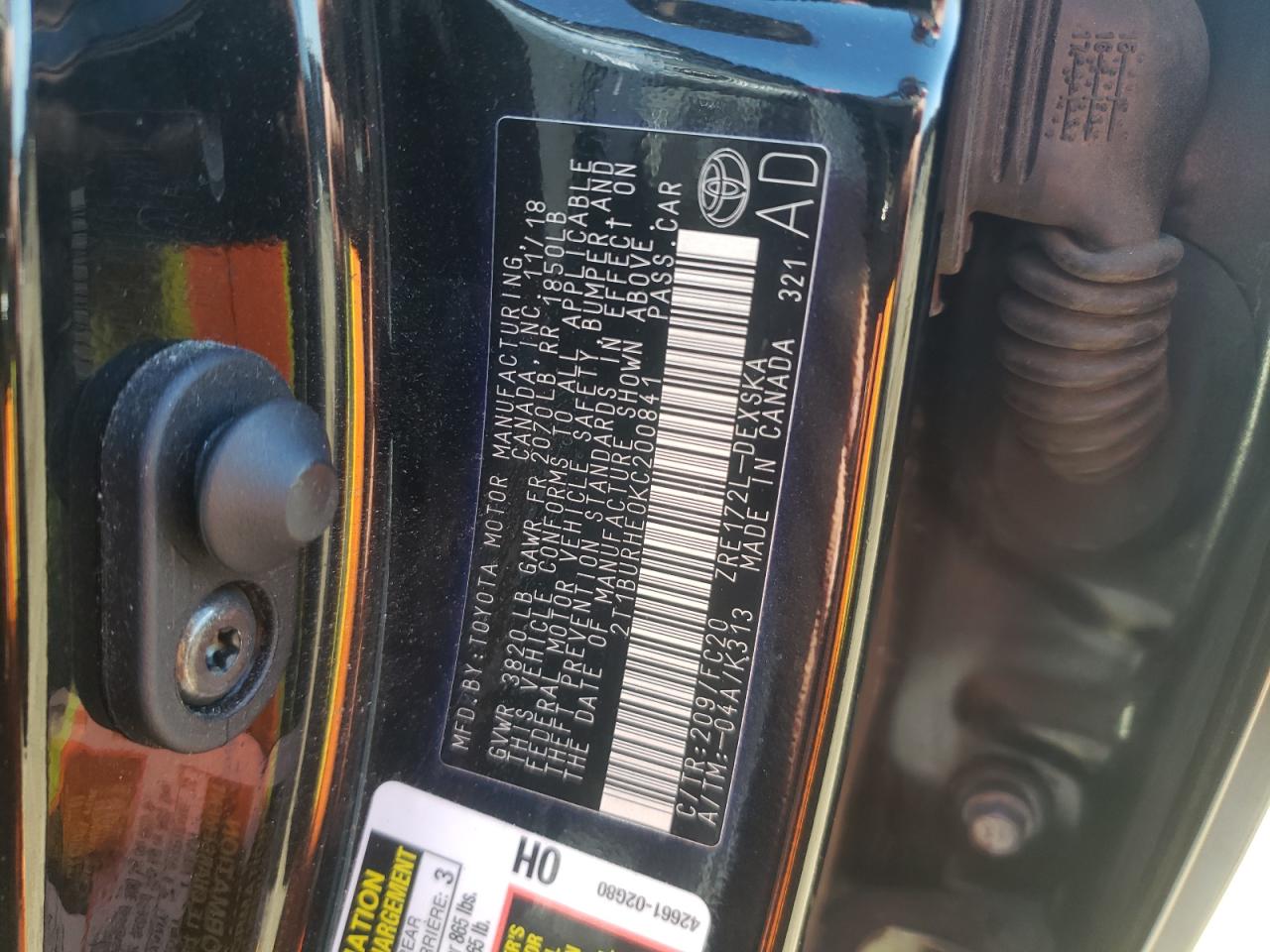Photo 10 from auction – 2019 TOYOTA COROLLA L with VIN 2T1BURHE0KC200841
