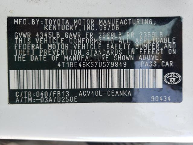 Photo 10 from auction – 2007 TOYOTA CAMRY CE with VIN 4T1BE46K57U579849