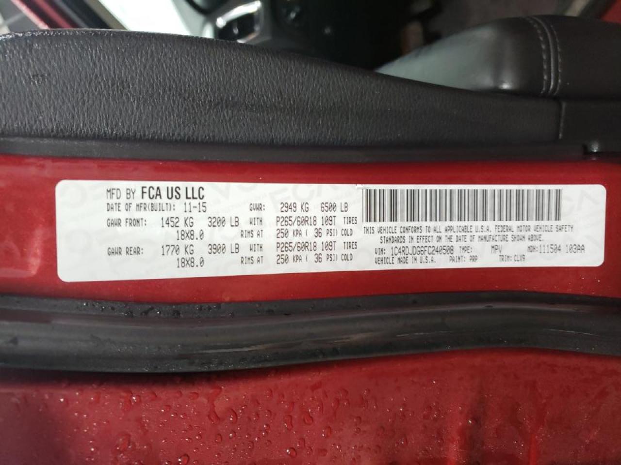Photo 10 from auction – 2015 DODGE DURANGO LI with VIN 1C4RDJDG6FC240508