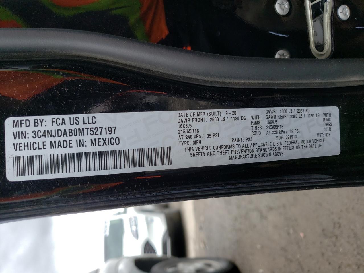 Фото 10 с аукциона – 2021 JEEP COMPASS SP с VIN 3C4NJDAB0MT527197