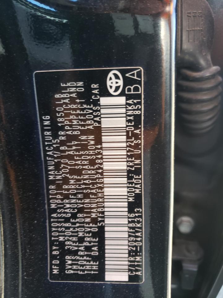 Photo 10 from auction – 2016 TOYOTA COROLLA L with VIN 5YFBURHEXGP428434