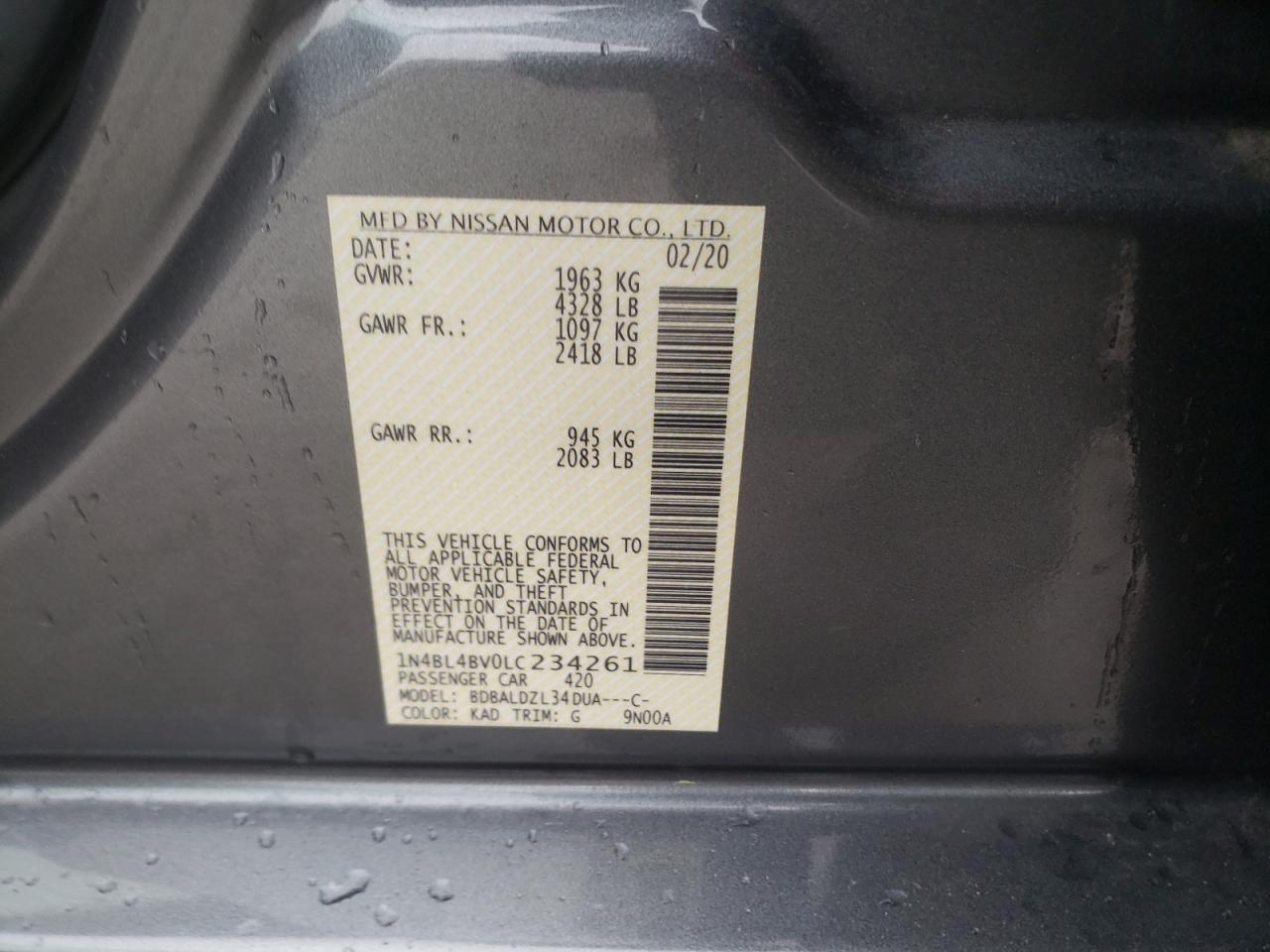 Photo 10 from auction – 2020 NISSAN ALTIMA S with VIN 1N4BL4BV0LC234261