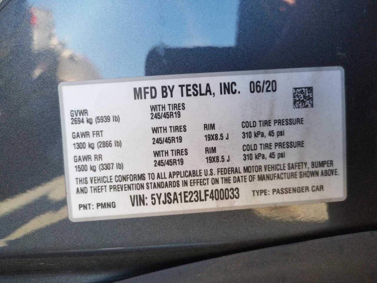 Photo 10 from auction – 2020 TESLA MODEL S with VIN 5YJSA1E23LF400033