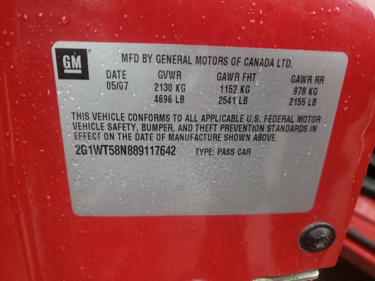 Photo 10 from auction – 2008 CHEVROLET IMPALA LT with VIN 2G1WT58N889117642