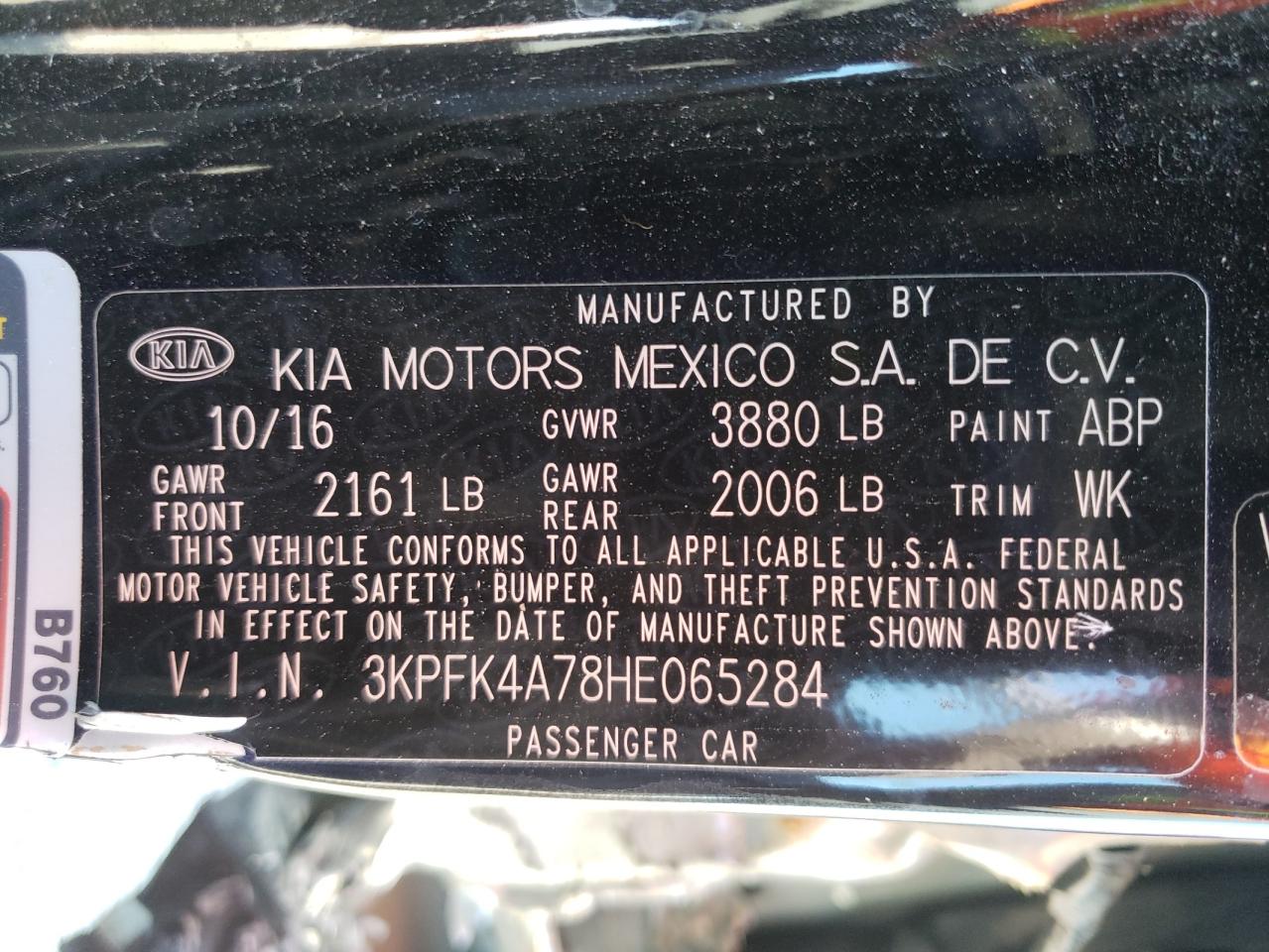 Photo 10 from auction – 2017 KIA FORTE LX with VIN 3KPFK4A78HE065284