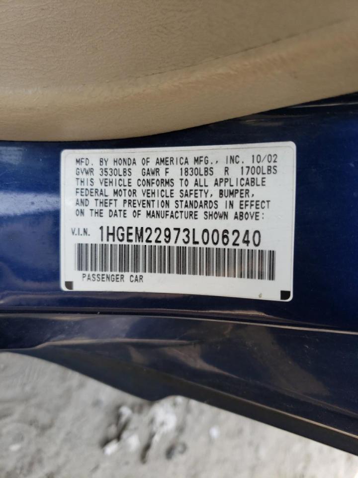 Photo 10 from auction – 2003 HONDA CIVIC EX with VIN 1HGEM22973L006240