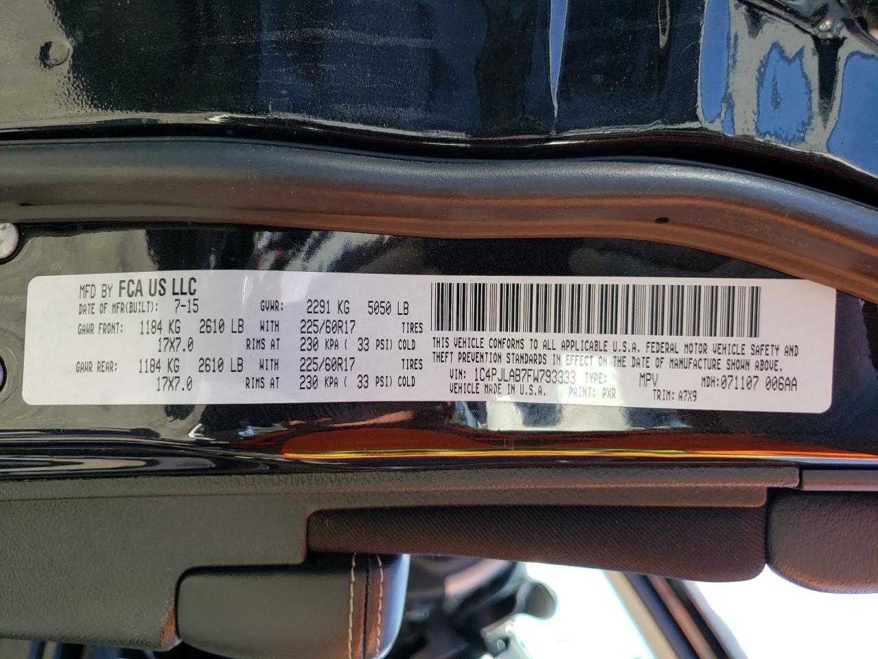 Photo 10 from auction – 2015 JEEP CHEROKEE S with VIN 1C4PJLAB7FW793333