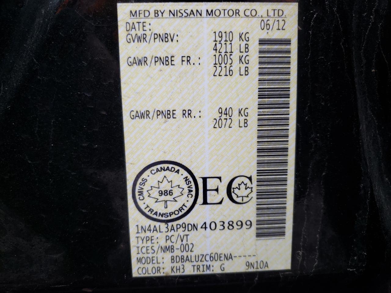 Photo 10 from auction – 2013 NISSAN ALTIMA 2.5 with VIN 1N4AL3AP9DN403899