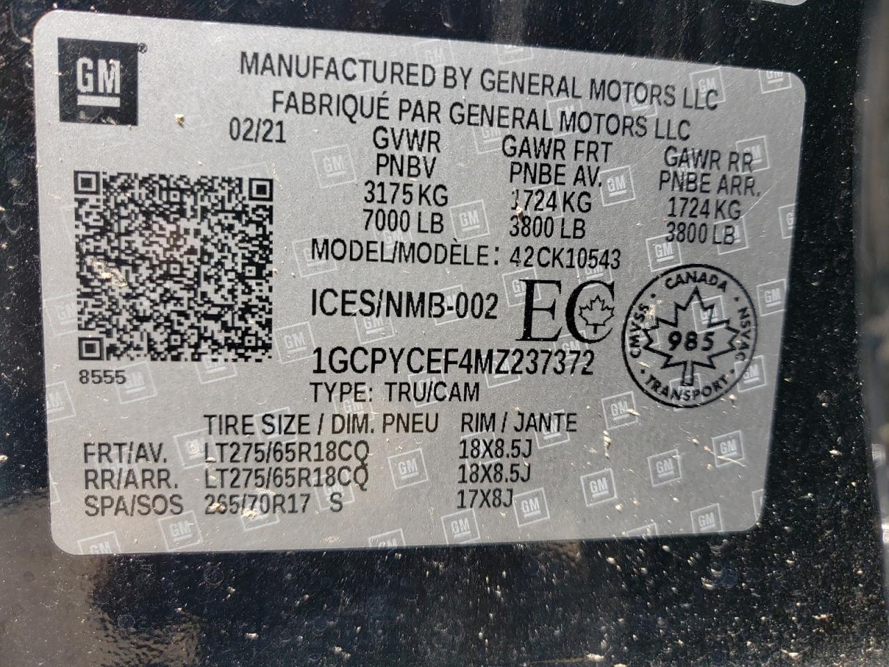 Photo 10 from auction – 2021 CHEVROLET SILVERADO with VIN 1GCPYCEF4MZ237372