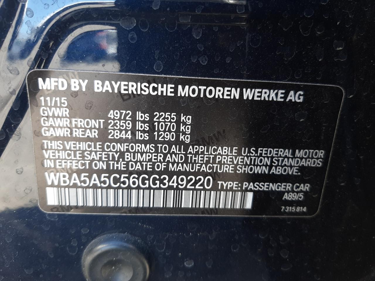 Photo 10 from auction – 2016 BMW 528 I with VIN WBA5A5C56GG349220