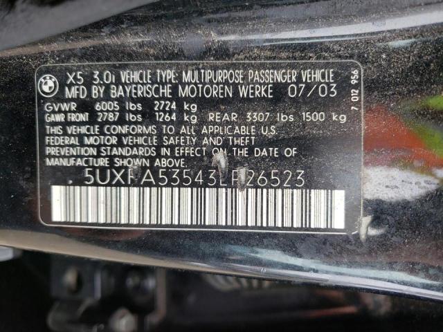 Photo 10 from auction – 2003 BMW X5 3.0I with VIN 5UXFA53543LP26523