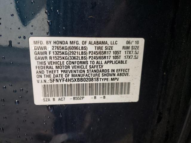Photo 10 from auction – 2011 HONDA PILOT with VIN 5FNYF4H5XBB020818