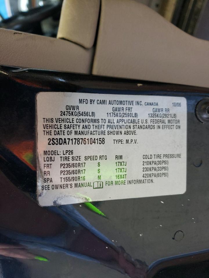Photo 10 from auction – 2007 SUZUKI XL7 LIMITE with VIN 2S3DA717876104158