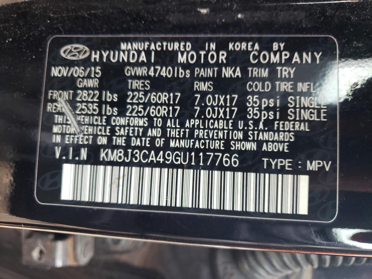 Photo 10 from auction – 2016 HYUNDAI TUCSON LIM with VIN KM8J3CA49GU117766
