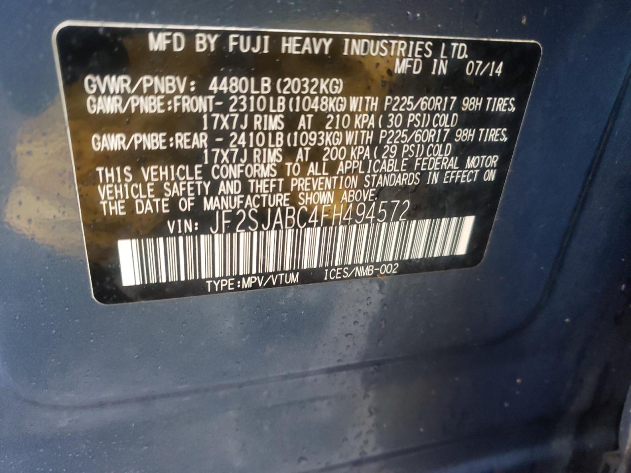 Фото 10 с аукциона – 2015 SUBARU FORESTER 2 с VIN JF2SJABC4FH494572