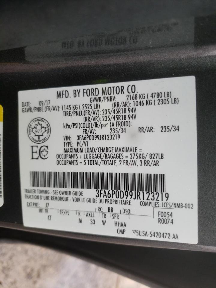 Photo 10 from auction – 2018 FORD FUSION TIT with VIN 3FA6P0D99JR123219