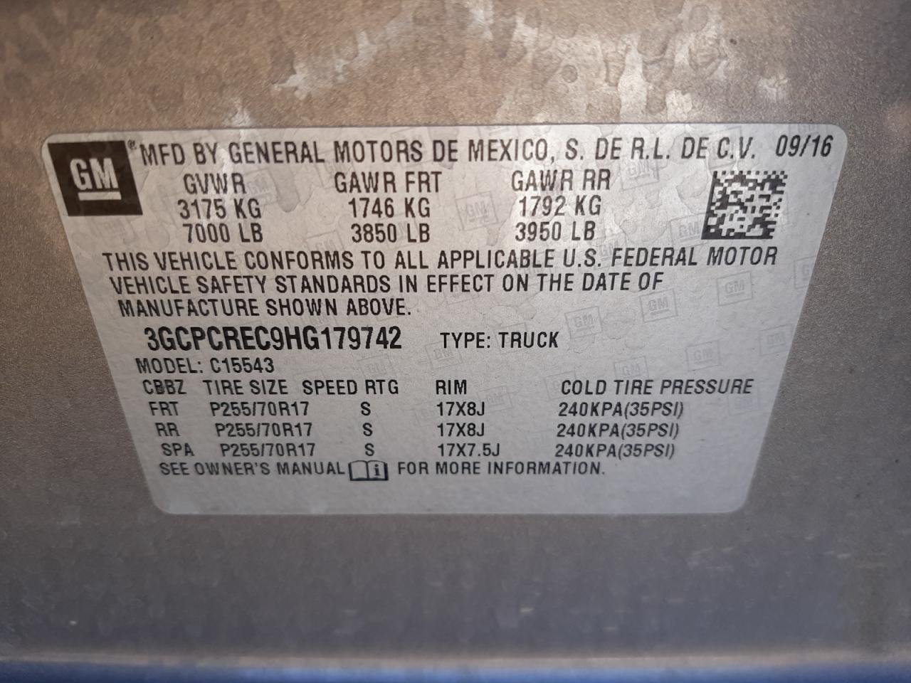 Photo 10 from auction – 2017 CHEVROLET SILVERADO with VIN 3GCPCREC9HG179742