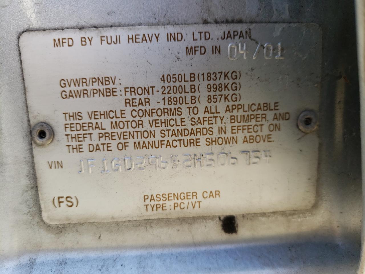 Photo 10 from auction – 2002 SUBARU IMPREZA WR with VIN JF1GD29642H506754