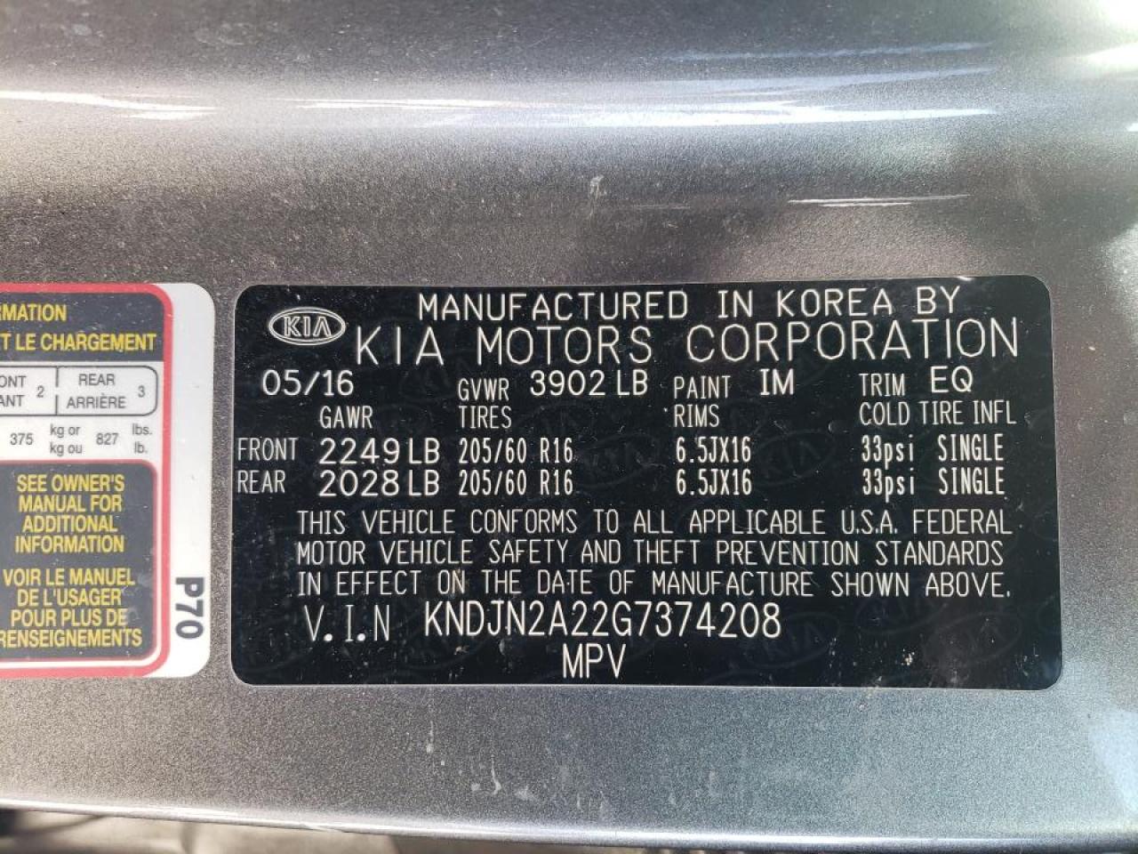 Photo 10 from auction – 2016 KIA SOUL with VIN KNDJN2A22G7374208