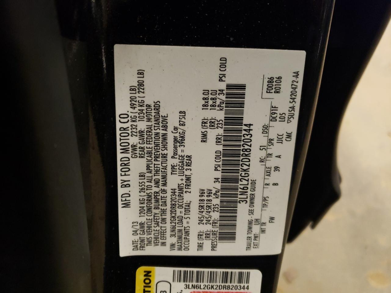 Photo 10 from auction – 2013 LINCOLN MKZ with VIN 3LN6L2GK2DR820344