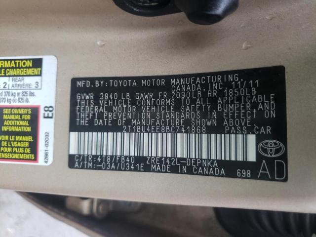 Photo 10 from auction – 2011 TOYOTA COROLLA BA with VIN 2T1BU4EE8BC741868