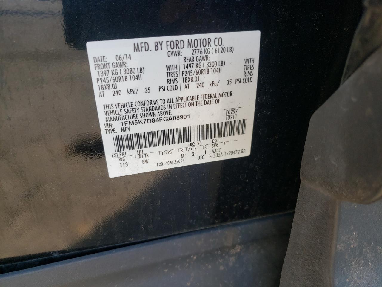 Photo 10 from auction – 2015 FORD EXPLORER X with VIN 1FM5K7D84FGA08901