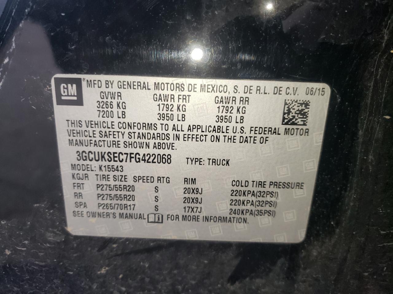 Photo 10 from auction – 2015 CHEVROLET SILVERADO with VIN 3GCUKSEC7FG422068
