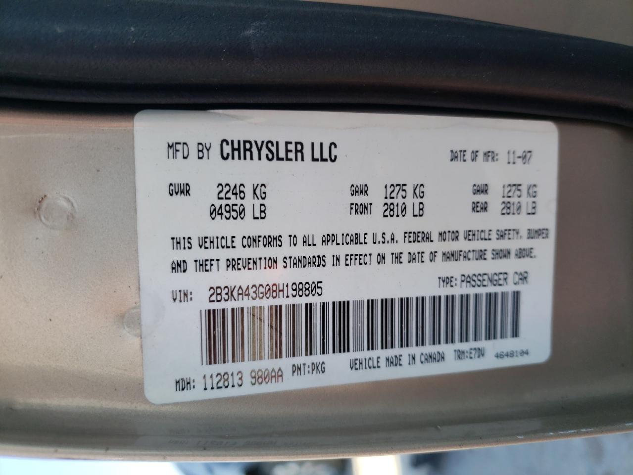 Photo 10 from auction – 2008 DODGE CHARGER with VIN 2B3KA43G08H198805
