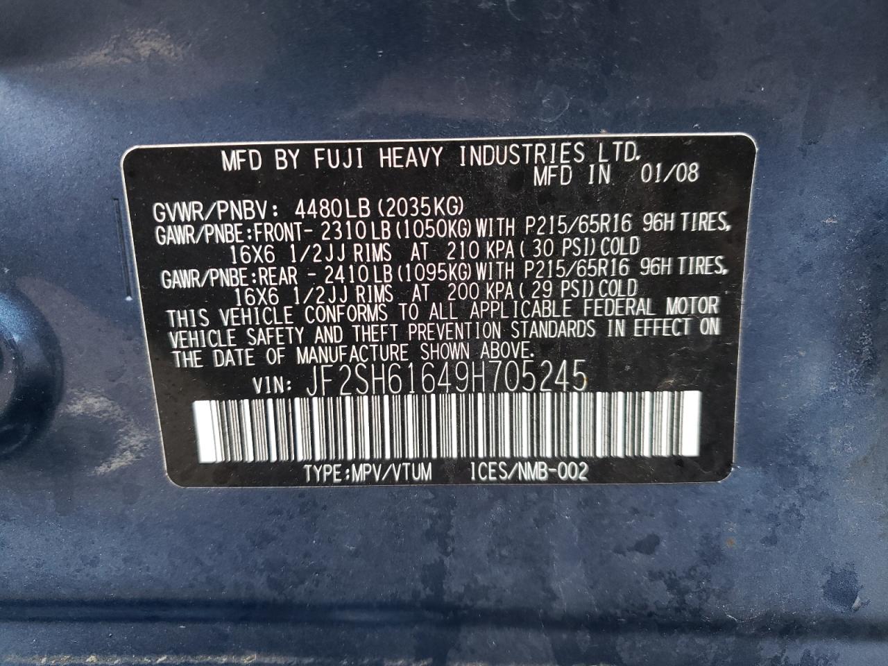 Photo 10 from auction – 2009 SUBARU FORESTER 2 with VIN JF2SH61649H705245