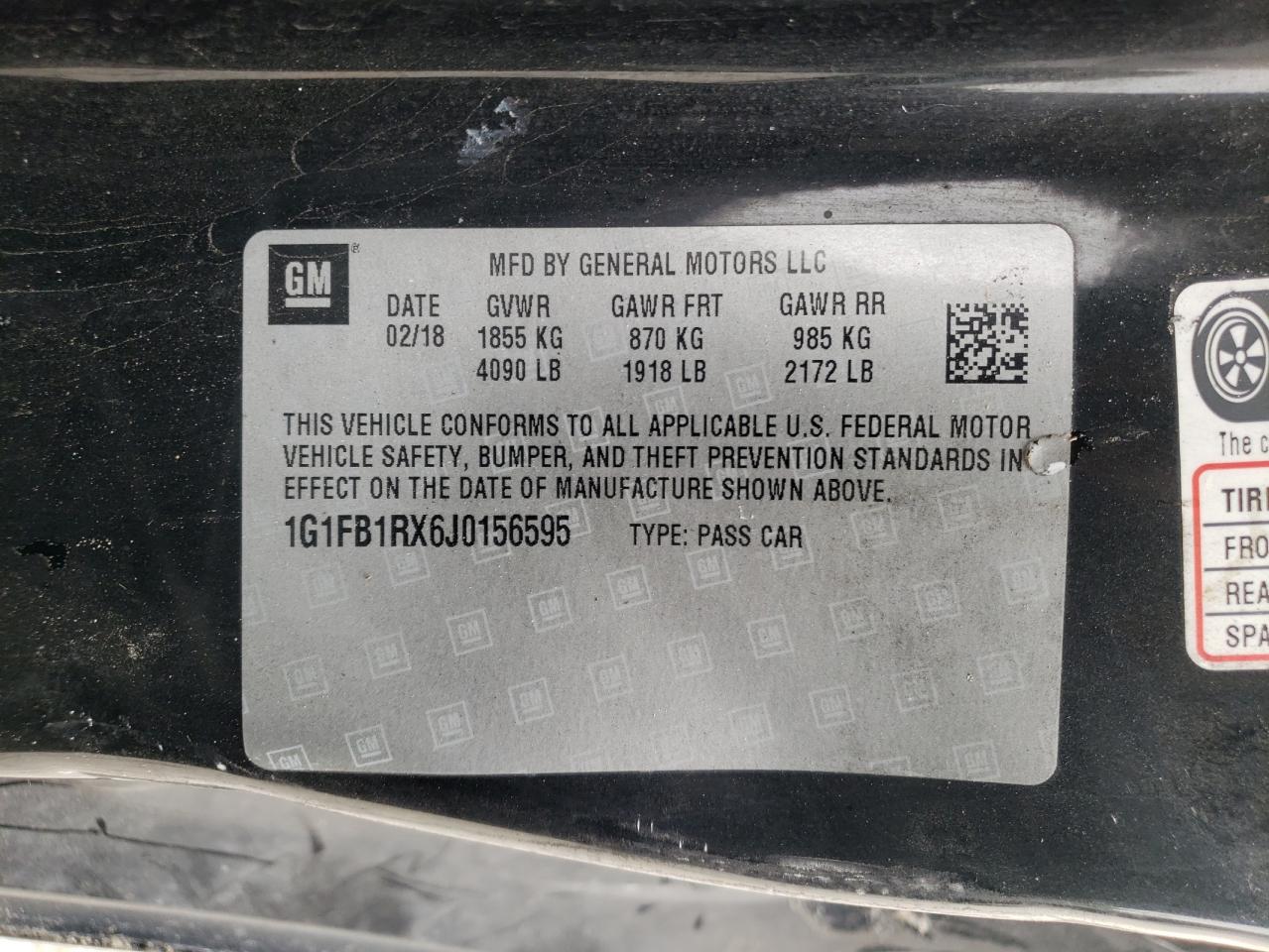 Photo 10 from auction – 2018 CHEVROLET CAMARO LT with VIN 1G1FB1RX6J0156595