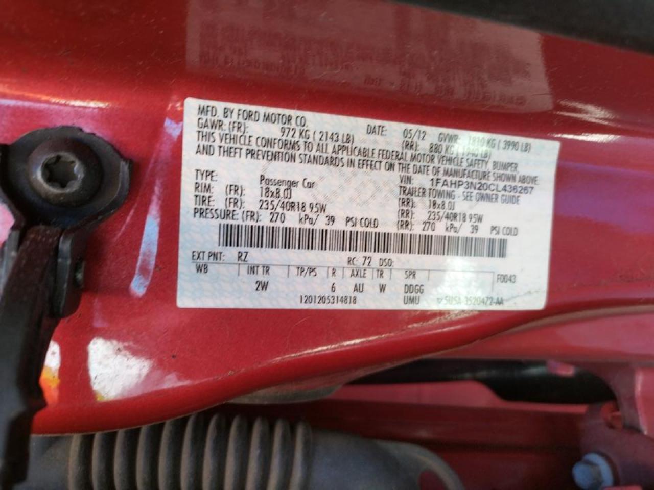 Photo 10 from auction – 2012 FORD FOCUS with VIN 1FAHP3N20CL436267
