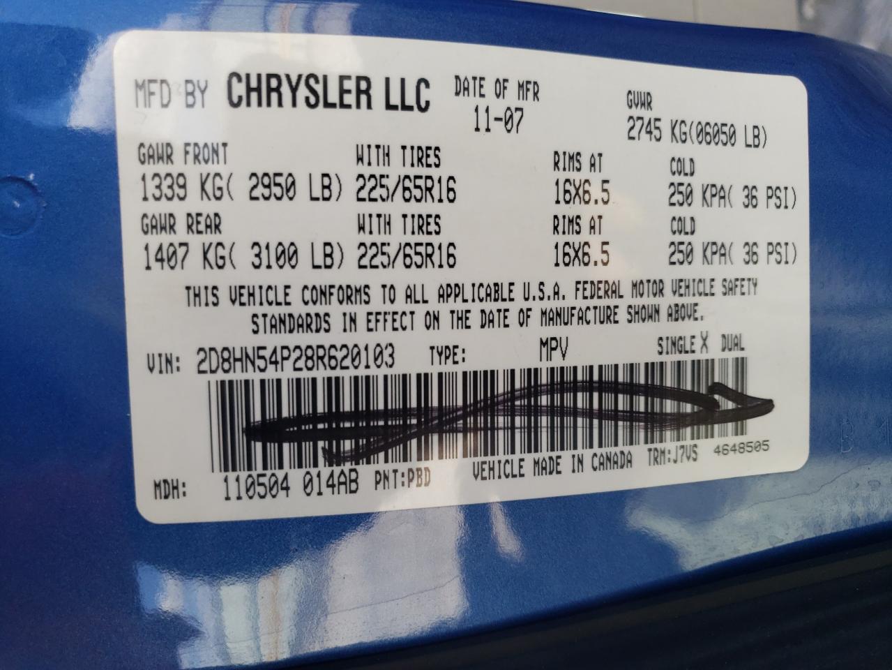 Photo 10 from auction – 2008 DODGE GRAND CARA with VIN 2D8HN54P28R620103