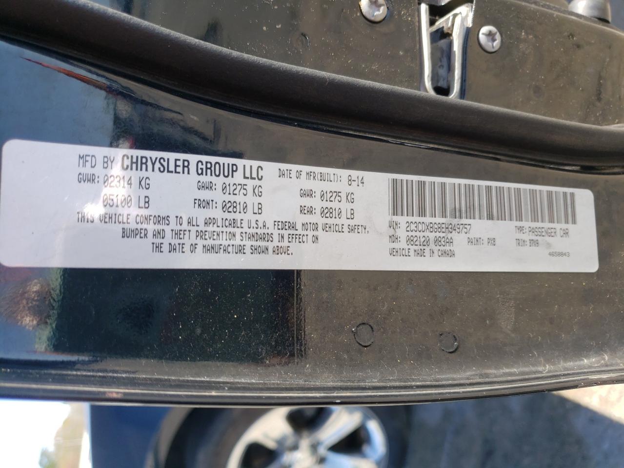 Photo 10 from auction – 2014 DODGE CHARGER SE with VIN 2C3CDXBG8EH349757