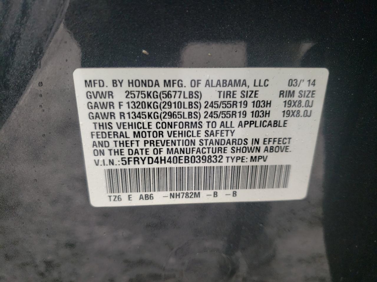 Photo 10 from auction – 2014 ACURA MDX TECHNO with VIN 5FRYD4H40EB039832
