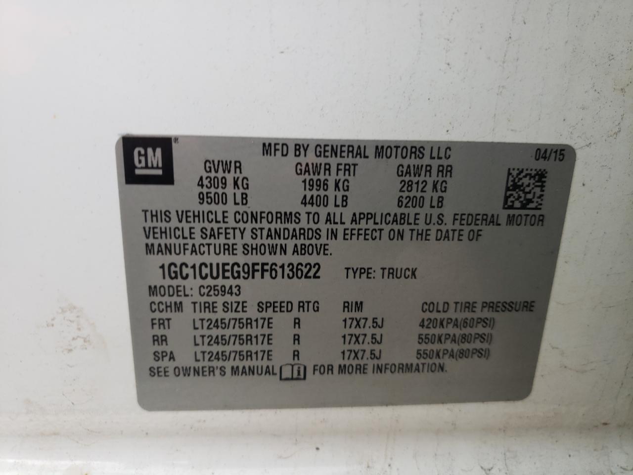 Photo 10 from auction – 2015 CHEVROLET SILVERADO with VIN 1GC1CUEG9FF613622
