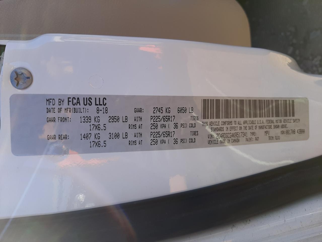 Photo 10 from auction – 2019 DODGE GRAND CARA with VIN 2C4RDGCG4KR517341