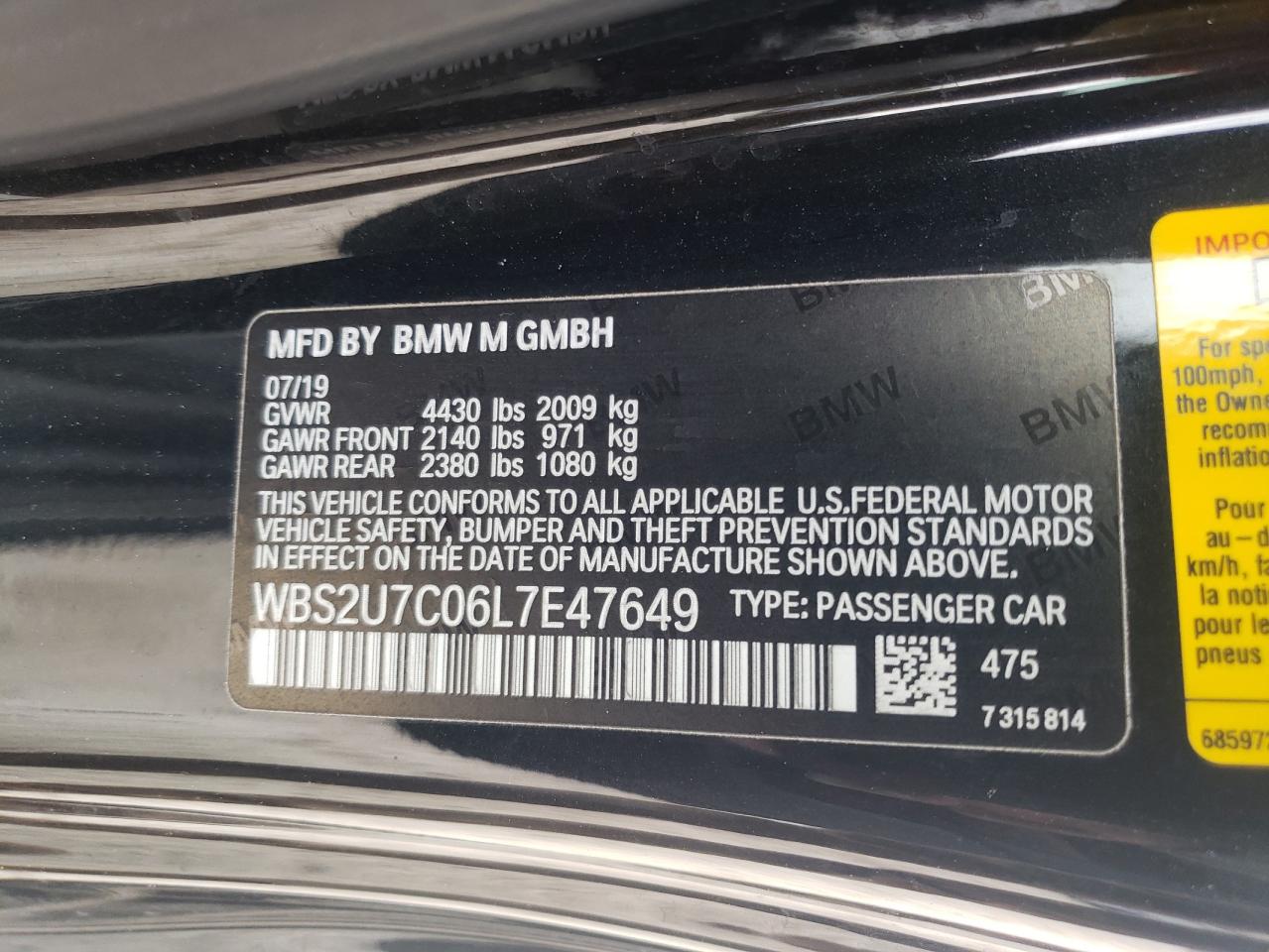 Photo 10 from auction – 2020 BMW M2 COMPETI with VIN WBS2U7C06L7E47649