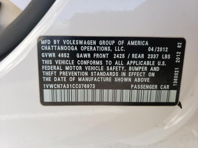 Photo 10 from auction – 2012 VOLKSWAGEN PASSAT SEL with VIN 1VWCN7A31CC076973