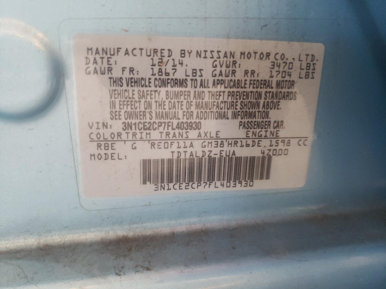 Photo 10 from auction – 2015 NISSAN VERSA NOTE with VIN 3N1CE2CP7FL403930