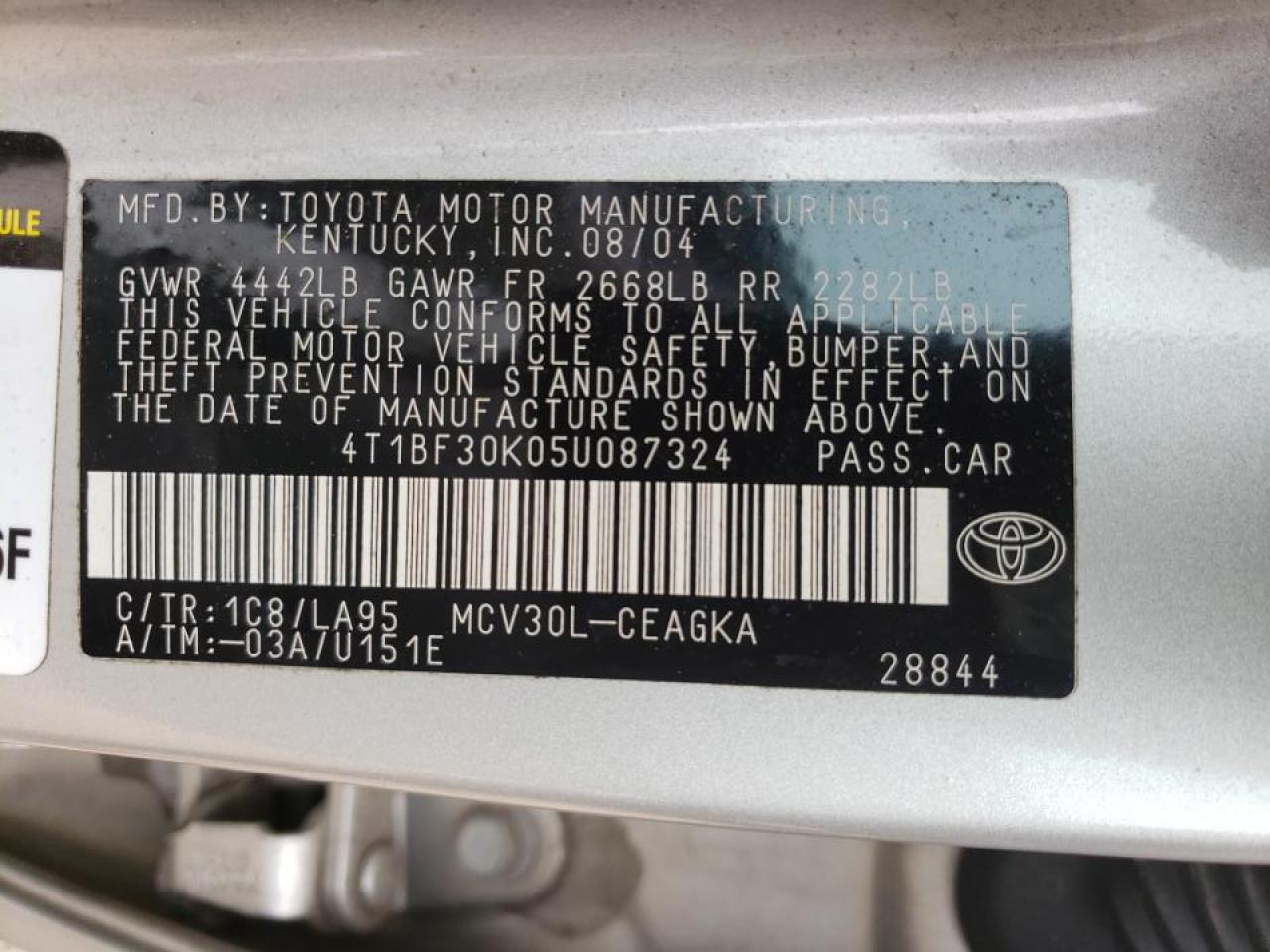 Photo 10 from auction – 2005 TOYOTA CAMRY LE with VIN 4T1BF30K05U087324